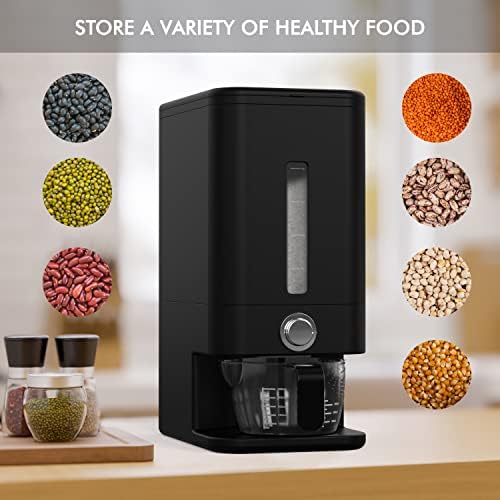 Rice Dispenser - 26.5 lbs Rice Storage Container with Measuring Cup, Rice Scoop & Sponge – Large Cereal Grain Bucket with Scale for Kitchen Pantry Organization, BPA-free, Airtight (Black) - Image 6