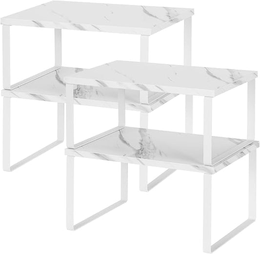 NEX Cabinet Organizer Shelf, Kitchen Counter Shelves Set of 4 | Stackable & Expandable Spice Rack, Space-Saving Pantry Organizers Bathroom Countertop Storage, White by NEX