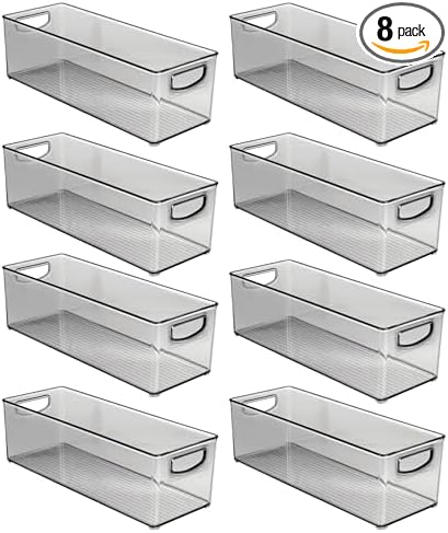 mDesign Plastic Video Game and DVD Storage Organizer - Game and Movie Disc Holder Bin with Handles for Home Media Console Stand and Closet Shelf - Ligne Collection - 8 Pack - Smoke Gray by mDesign