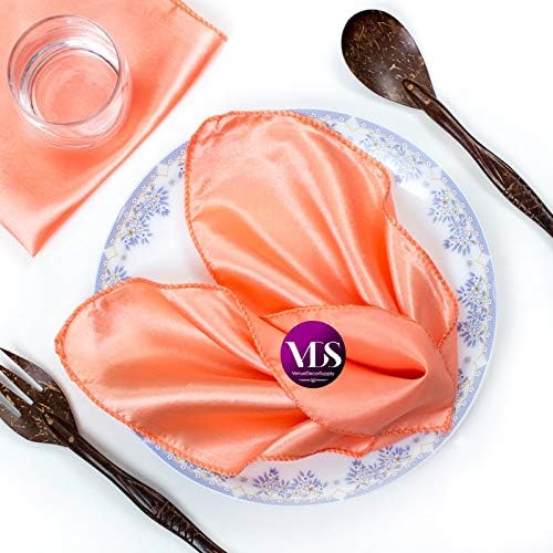 VDS - 50 Pieces | Satin Napkins 20 x 20 Inch Square | Kitchen & Dinner Table Napkins Cloths Handkerchief for Restaurant Bistro Wedding Christmas Birthday Party Dinner Decoration (Peach) by VDS