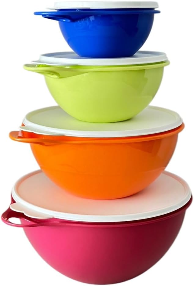 NewTupperware Thatsa Mixing Bowl Airtight Leakproof (Set of 4 Wasabi, Orange Peel, Fuchsia Kiss and Blue) by Unknown