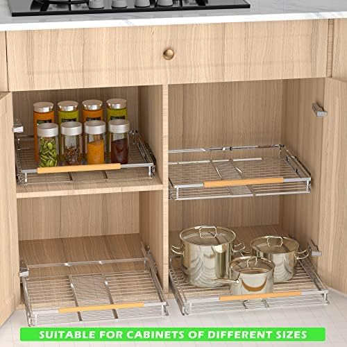 Expandable Pull Out Drawer Cabinet Organizers, Heavy Duty Slide Out Storage Shelf for Home Kitchen Pantry Cupboard Pots Pans, Adjustable Width from 23.2"~39.9", Stainless Steel 2 Pack - Image 7