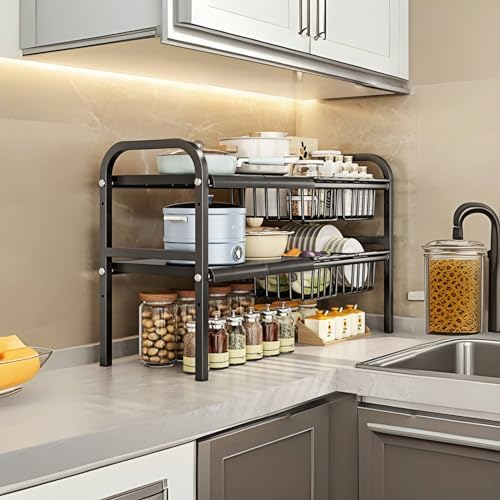 Under Sink Organizer，2 Tier Expandable Heavy Duty Metal Shelf，with 5 Removable Panels and 5 Storage Basket for Under Kitchen Bathroom Sink Organizers and Storage(Black, Large) - Image 5