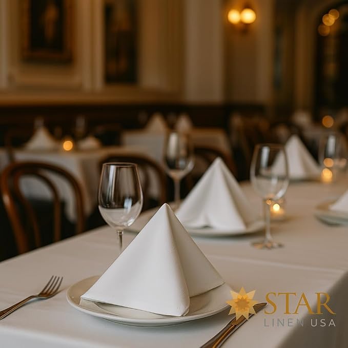 48 Pack Cloth Table Napkins/Linens - 20 Inch x 20 Inch - Easy Care 100% Spun Polyester - Cotton Like Feel - White - Image 8