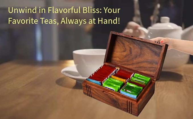 Wooden Tea Box - Tea Box for Tea Bags Organiser - Engraved Hardwood Tea Chest with 6 Compartments - Tea Storage Box Multi Functional - Wood Tea Box Organiser - 10 x6 inch (6 compartment box) - Image 4