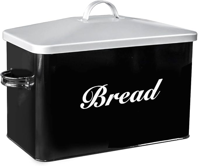 SOTECH Vintage Metal Bread Box Farmhouse Decor Style Pantry Organization and Storage Container,Space Saving Black with Silver Breadbox-Rustic Kitchen Decor by SOTECHLLC