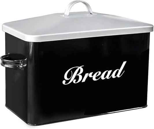 SOTECH Vintage Metal Bread Box Farmhouse Decor Style Pantry Organization and Storage Container,Space Saving Black with Silver Breadbox-Rustic Kitchen Decor by SOTECHLLC