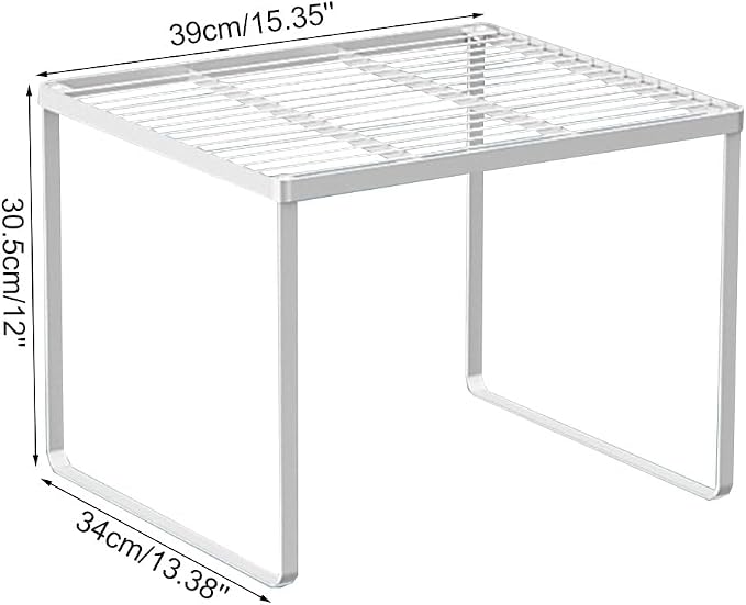 Kitchen Cabinet Storage Shelf Stackable Wire Spice Rack Organizer Heavy Duty Space Saver for Bathroom Bedroom Closet Laundry Room Office Countertop - White, Pack 1 - Image 2