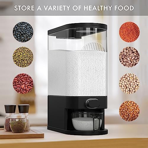25lb Black Rice Dispenser, Measuring Cup & Sponge. Airtight Grain, Bean & Rice Container. NEW Clear Black Design. Easy To Use Grain Dispensing Storage Container For Kitchen - Image 4