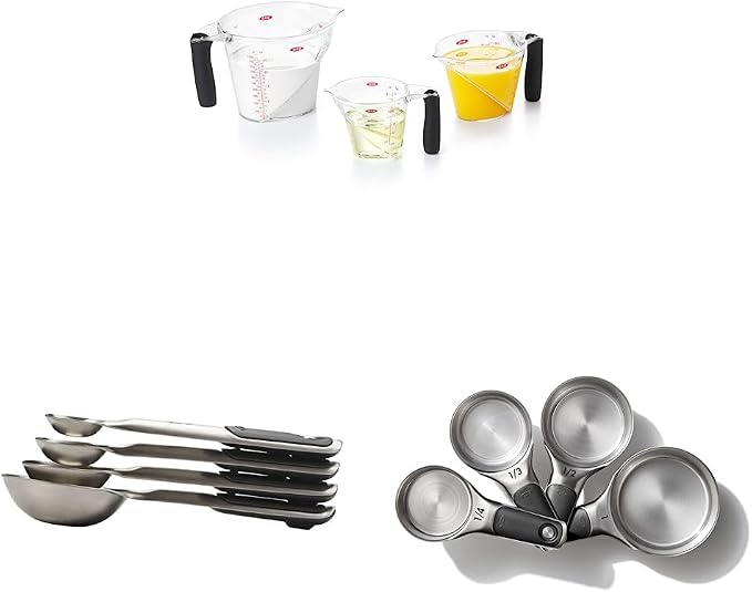 OXO Good Grips 3-Piece Angled Measuring Cup Set, 4-Piece Stainless Steel Measuring Spoons & Cups, Black by Unknown