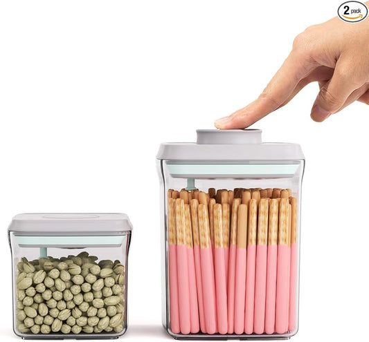 Pop Top Food Storage Containers, 0.5 Qt & 1.5 Qt Airtight Jars | Clear Stackable Kitchen Jars for Oats, Coffee, Sugar, Nuts and Snacks, Designed for Breakfast Stations and Small Cabinets by Tourdeus