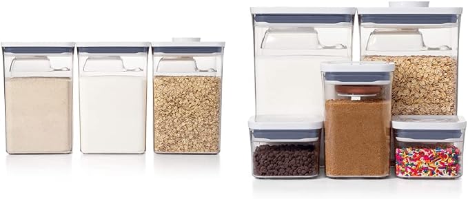 OXO Good Grips 6 Piece Canister Set with Scoops + 8-Piece Baking Essentials POP Container Set, White by Unknown