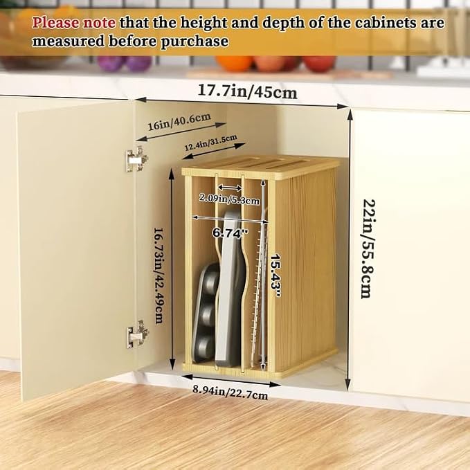 4 Tier Tray Dividers for Cabinets, Kitchen Vertical Baking Sheet Organizer | Premium Wood, Multiple Sizes, Saving Space, Vertical Tray Dividers for Storing pans, Baking trays, Cutting Board - Image 3