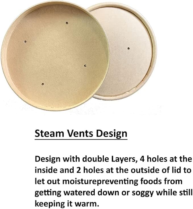 250 Sets Kraft Paper Food Containers With Vented Lids, To Go Hot Soup Bowls, Disposable Ice Cream Cups - Kraft - Image 2