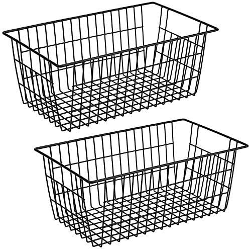 SANNO Freezer Baskets Wire Storage Baskets Closet Baskets Bin Farmhouse Organizer Storage Bins Large Organizer Bins for Home, Office, Bathroom, Pantry Organization Storage -Black Set of 2, 15.7" by SANNO