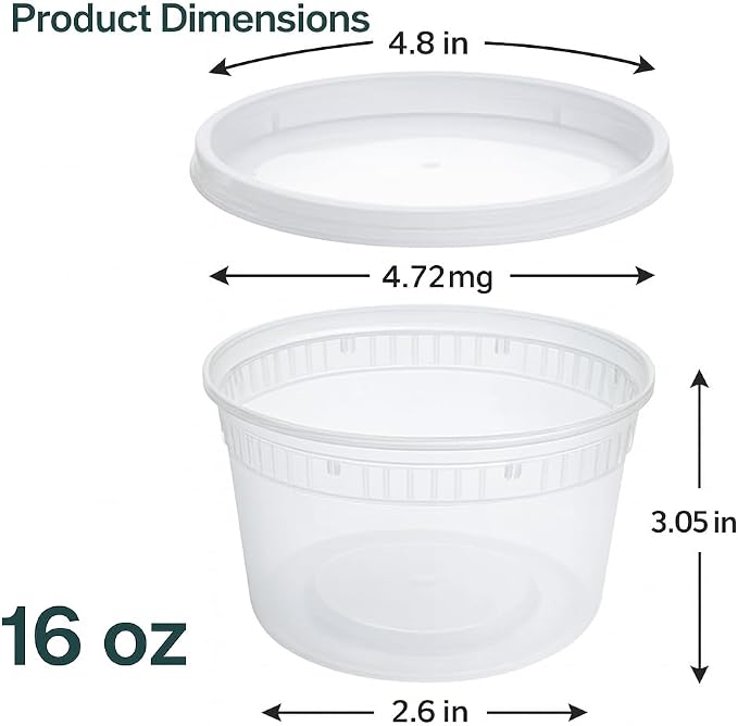 Reusable Plastic BPA-Free Food Storage Deli Container Leak‑Proof | 16oz, 24 set, Heavy Duty, Microwave, Freezer & Dishwasher Safe, Stackable - Image 3