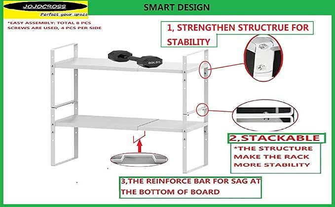 Jojocross Expandable,Stackable Spice Rack,Seasoning Organizer and Storage,Spices Jar Racks for Cabinet,Countertop, Metal Pantry, Cupboard,Laundry Storages,Heavy Duty(1 PACK/MEDIUM/WHITE) - Image 6