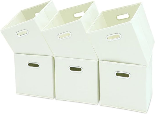 Black Fabric Cubby Storage Bins,13x13x13 Inches,Cube Organizer Bin Foldable Storage Boxes with Dual Handles Fabric Organizer Box and collapsible Storages basket,Set of 6,Creamy-White by Yunkeeper