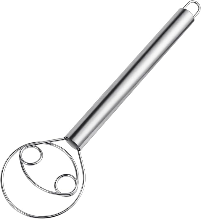 HOTUT 12 Inch Thinp Danish Dough Whisk, Double Eyes Stainless Steel Danish Dough Whisk, Handheld Stainless Steel Double Circle Flour Dough Whisk, Dough Whisk for Whisking, Baking, Beating, Frothing by HOTUT