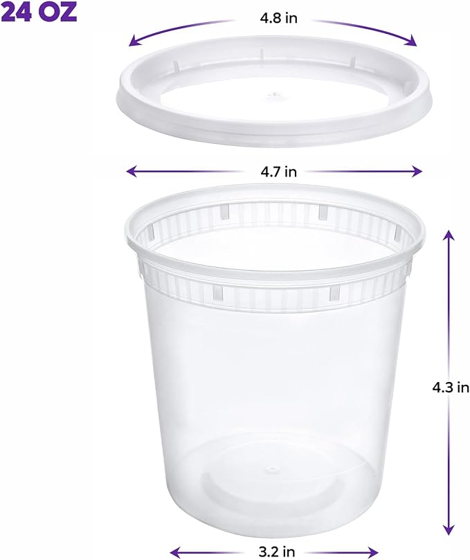 [Case of 240 24 oz. Plastic Food Storage Deli Containers with Lids, Disposable Containers With Lids - Perfect for Storing Soups, Sauces, and Snacks - Image 2