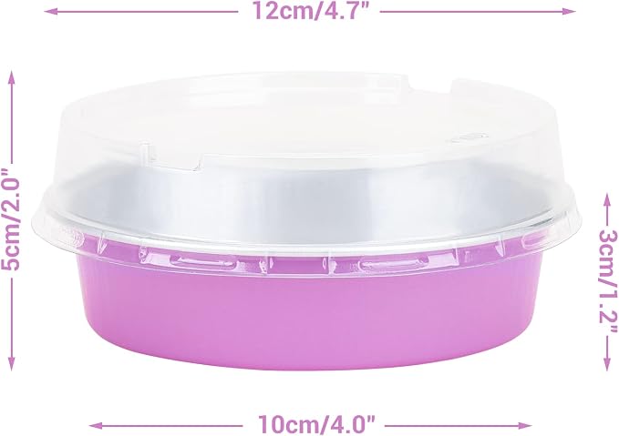 Beasea Disposable Mini Pans with Lids, 50 Pack 4” 8oz Light Pink Aluminum Baking Foil Tins Round Small Tart Container for Individual Cupcake Dessert Muffin Ramekin Cheesecake Quiche Oven Dishes - Image 2