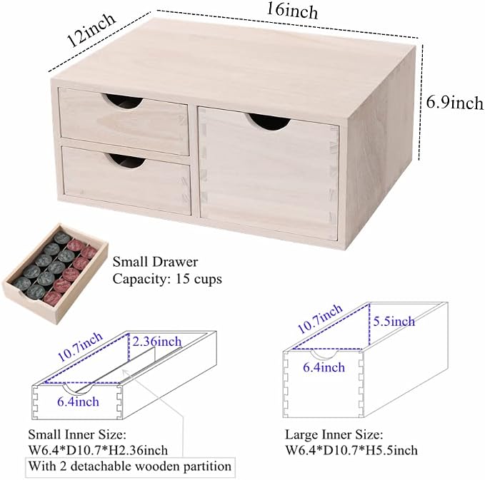 DDYURI Kitchen Storage Organizer with 3 Drawers for Coffee Brew K Cup/Coffee Pod Holder - Office Organization Drawer for Desk, Multi-Purpose Mini Wood Cabinet Countertop Stand Shelf CF2D3C White - Image 2