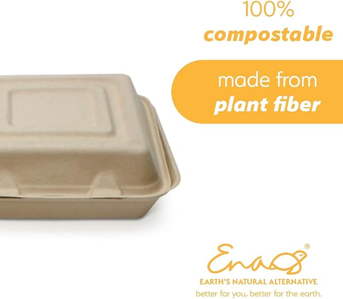 100% Compostable Disposable Food Containers with Lids [9”X9” 3-Comp 200 Pack] Eco-Friendly Take-Out TO-GO Containers, Heavy-Duty, Biodegradable, Unbleached by Earth's Natural Alternative - Image 3