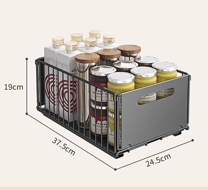 YunNasi Pull Out Cabinet Organizer, Black, 2Piece 9.8" W X15 D X7.5 H | Slide Out Drawer Storage Shelves, Cupboard Organiser, Sliding Cabinet Basket for Kitchen, No Drilling and Nailing - Image 7