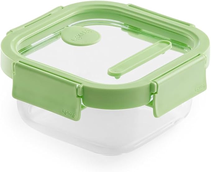 Lékué Square Glass Food Container with Airtight Lid & Steam Valve - 17oz - Borosilicate Glass & 100% Platinum Silicone Lidded Dish for Storage and Cooking - Microwave, Freezer & Dishwasher Safe by Lekue