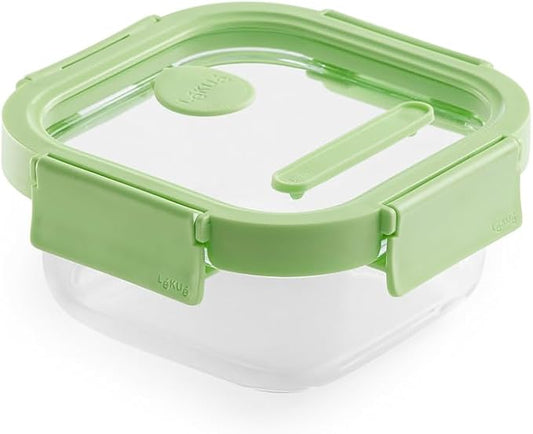 Lékué Square Glass Food Container with Airtight Lid & Steam Valve - 17oz - Borosilicate Glass & 100% Platinum Silicone Lidded Dish for Storage and Cooking - Microwave, Freezer & Dishwasher Safe by Lekue