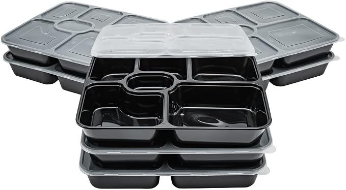 Restaurantware Asporto 53 Ounce Food Containers 100 Microwavable Take Out Food Containers - Clear Plastic Lids Included WIth 6 Compartments Black Plastic Catering Food Containers Disposable - Image 13