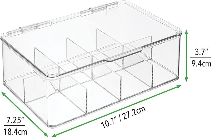 mDesign Plastic Stackable Divided Storage Organizer with Lid for Tea Bags and Coffee Pods in Kitchen Cabinet, Countertop, Ligne Collection, Includes 1 Tea Organizer and 1 Coffee Pod Organizer, Clear - Image 3
