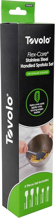 Tovolo Stainless Steel Handled Silicone Spatula Set of 5 Charcoal Gray, Dishwasher Safe Kitchen Spatula Set for Cooking Baking, Non Toxic BPA Free Silicone Spatula set with Metal Steel Handle - Image 4