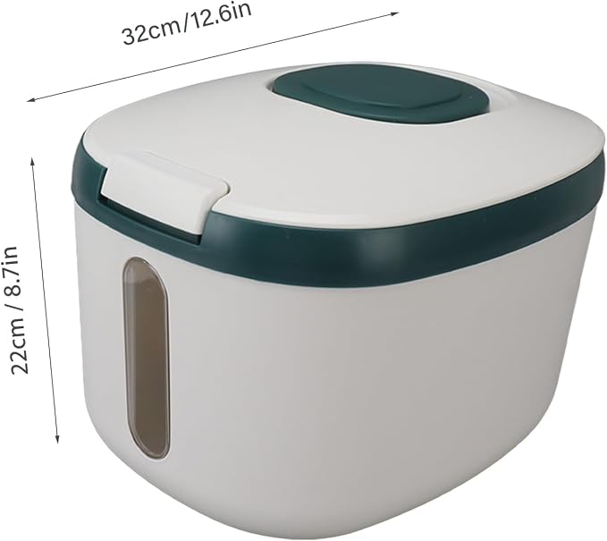 Rice Storage Container, Large Capacity Food Storage Container, Airtight Food Storage Container with Measuring Cup, Covered Rice Bucket, Cereal Dispenser Bin for Grains Nuts(M Green (10kg/22.0lb)) - Image 2