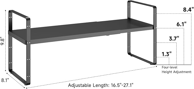 16.5~27.1" Expandable Shelf，2Pack 8.1" Wide Adjustable Height Cabinet Shelves，Black - Image 3