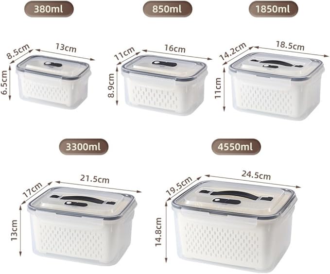 4 In 1 Food Storage Containers, Produce Storage Containers for Fridge, Fruit Storage Containers with Colander, Leakproof Fridge Organizer Bins for Salad Berry Vegetables Meat Keeper Fresh (M+L) - Image 9