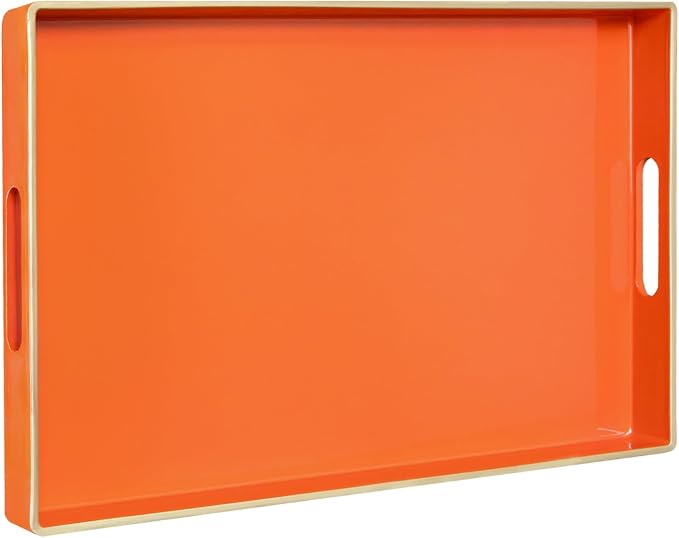 Orange Decorative Tray for Coffee Table, Serving Tray with Handles | Plastic Melamine Tray, Modern Ottoman Tray, Rectangular Countertop Organizer Tray for Living Room, 15.8"L x 10.2"W x 1.4"H by MAONAME