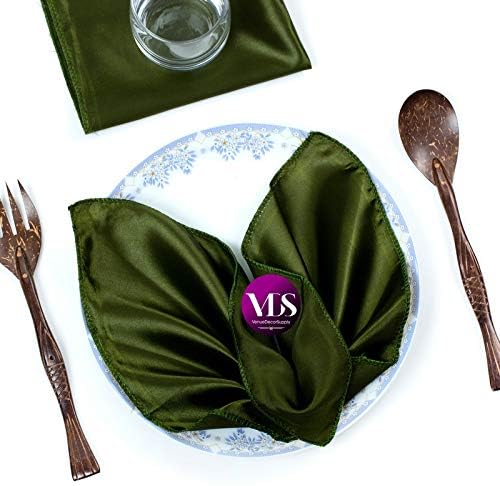 VDS - 150 Pieces | Satin Napkins 20 x 20 Inch Square | Kitchen & Dinner Table Napkins Cloths Handkerchief for Restaurant Bistro Wedding Christmas Birthday Party Dinner Decoration (Olive) by VDS