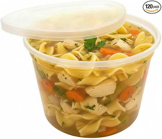 64 oz (1/2 Gallon) Heavy Duty Round Plastic Deli Soup Containers with Lids, For Meal Prep Containers | BPA Free | Stackable | Leakproof | Microwave/Dishwasher/Freezer Safe (Pack of 120 Sets) by PACTOGO