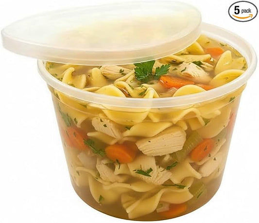 64 oz (1/2 Gallon) Heavy Duty Round Plastic Deli Soup Containers with Lids, For Meal Prep Containers | BPA Free | Stackable | Leakproof | Microwave/Dishwasher/Freezer Safe (Pack of 5 Sets) by PACTOGO