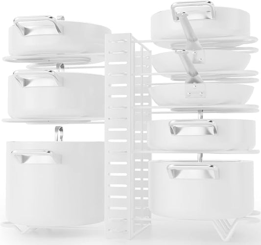 G-TING Pot Rack Organizers, 8 Tiers Pots and Pans Organizer for Kitchen Organization & Storage, Adjustable Pot Lid Holders & Pan Rack, Lid Organizer for Pots and Pans with 3 DIY Methods(White) by G-TING