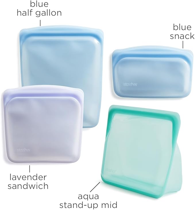 Stasher Premium Reusable Silicone Food Storage Bags, 4-Pack, Multicolor | Food-Safe Silicone, BPA-Free, Leak-Free, Eco-Friendly, Dishwasher, Lunch Bag, Travel Containers, Meal Prep, Lunch, Travel - Image 5