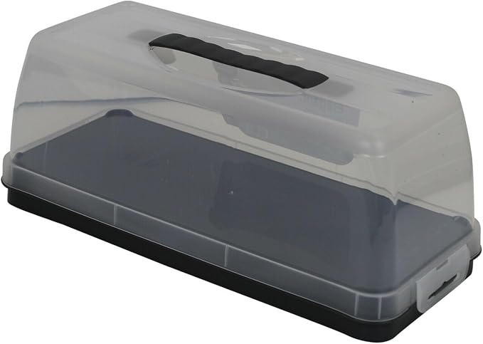 36cm Long BPA-Free Plastic Cake Carrier with Lid & Handle, Dark Grey | Rectangular Food Packaging Box for Pastries, Desserts, Sandwiches | Dishwasher-Safe Afternoon Tea Boxes, Cupcake Carrier by Rammento