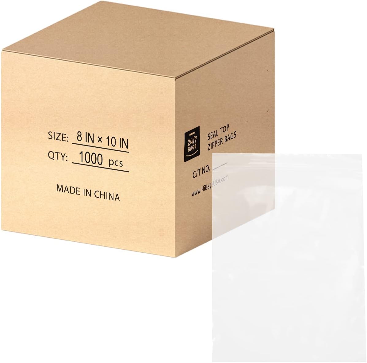 8" X 10" (1000 Bags) 2 Mil Clear Reclosable Zip Plastic Poly Bags, Quart with Resealable Lock Seal Zipper