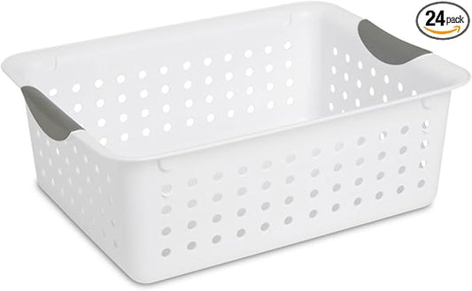 Sterilite Medium Ultra Basket, Open Top Plastic Storage Bin, White, 24-Pack | Classic Storage Organizer Baskets for Countertops, Pantry Shelves, Kitchen Cabinets, Laundry Rooms & Home Offices by Sterilite