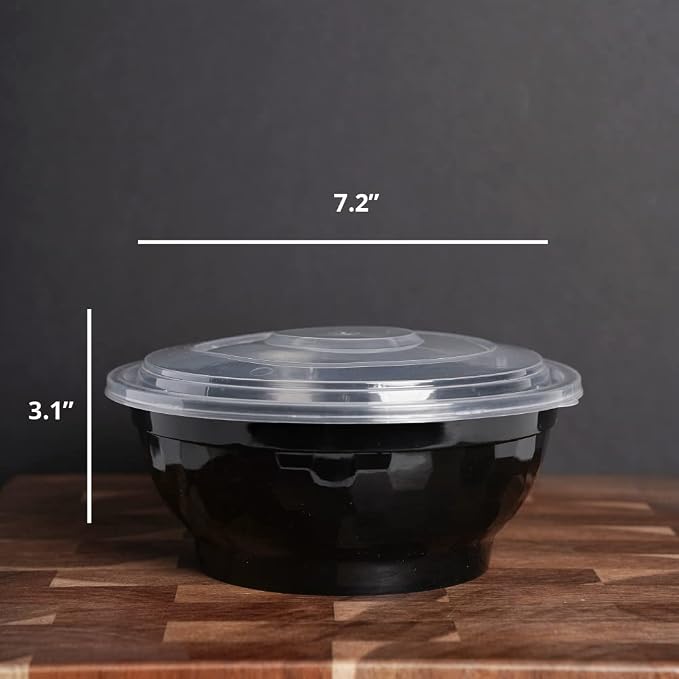 TIYA Food Bowls - 36 oz Bulk 120 Pack with Lids - Black Plastic To-Go Containers - Reusable, Microwavable, Dishwasher Safe - Leak-Resistant for Soups & Meal Prep - BPA-Free - Image 4