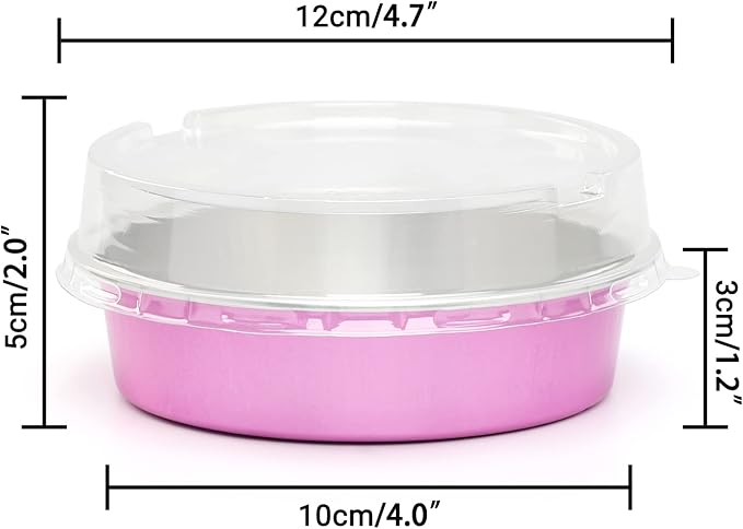 Beasea Disposable Mini Pans with Lids, 100 Pack 4” 8oz Pink Aluminum Baking Pie Foil Tins Small Round Tart Cups Containers for Individual Cupcake Muffin Cheesecake Dessert Ramekins Quiche Oven Dishes - Image 2
