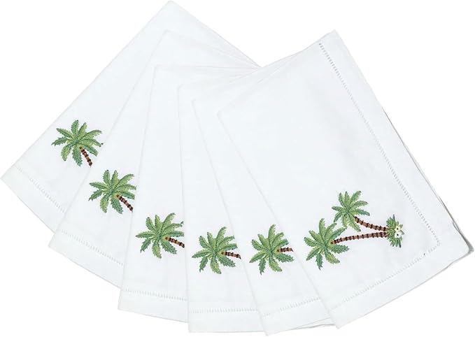 Embroidered Cloth Napkin Palm Tree Cotton Napkins Set of 6, 20 x 20 Hemstitch Table Napkins, Machine Washable, for Daily & Holiday Dining, Great Gift Ideas by Unknown