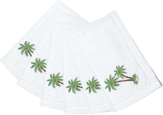 Embroidered Cloth Napkin Palm Tree Cotton Napkins Set of 6, 20 x 20 Hemstitch Table Napkins, Machine Washable, for Daily & Holiday Dining, Great Gift Ideas by Unknown