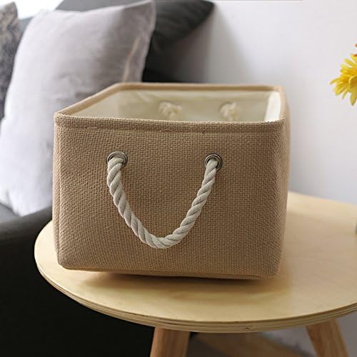 Decorative Basket Rectangular Small Storage Basket Fabric Storage Bin Organizer Basket with Handles for Clothes Storage (Beige, 11.8L×7.9W×5.2H inch) - Image 8